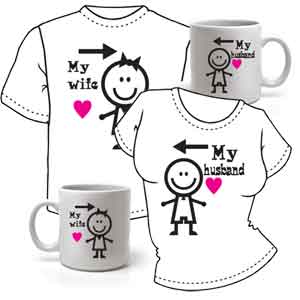Комплект "Моя жена --> <-- Мой муж " ― Интернет магазин "Прикольные футболки"